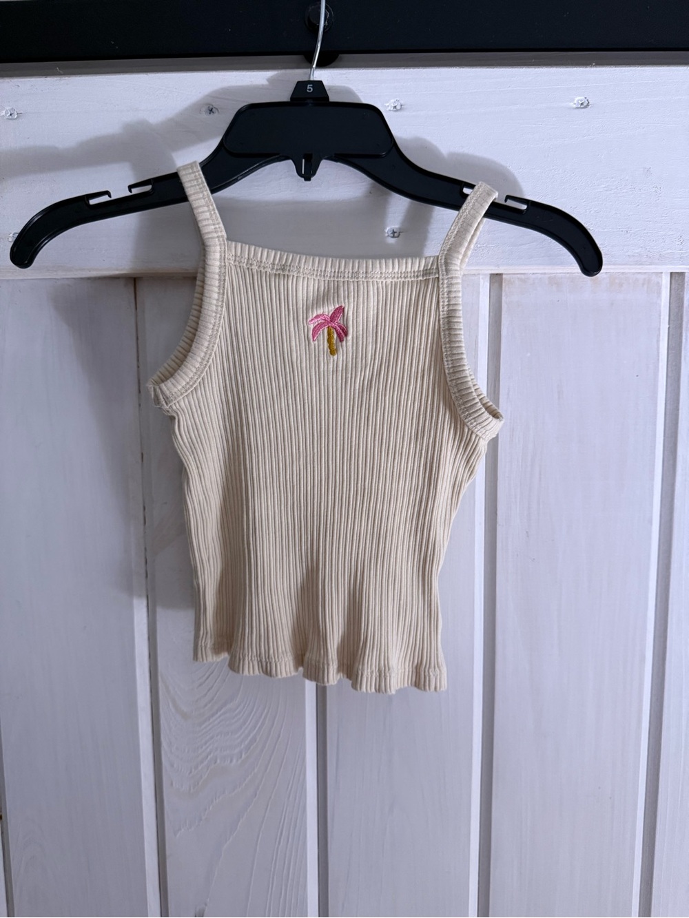 H&M Ribbed Tank Top with Pink Palm Tree Embroidery